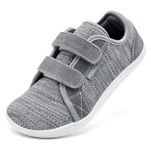 HOBIBEAR Kinder Breite Barfußschuhe für Jungen Mädchen Outdoor Trail Running Minimalist Walking Schuhe(EU 27,Grau)