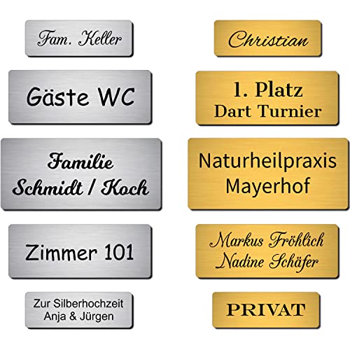 Klingelschild mit Gravur selbstklebend Namensschild Haustürschild Namensschilder für den Briefkasten Briefkastenschild personalisiert Willkommensschild Türschild, Modern, in silber und gold