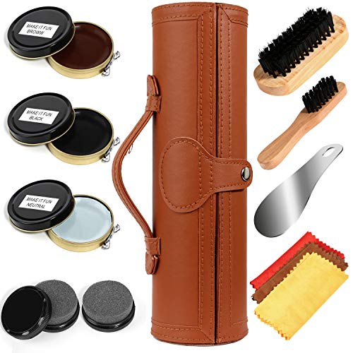 Schuhputz-Set mit einem glatten und eleganten PU Etui, Schuhputz-Reise Set mit Bürste, bestehend aus 12 Teilen