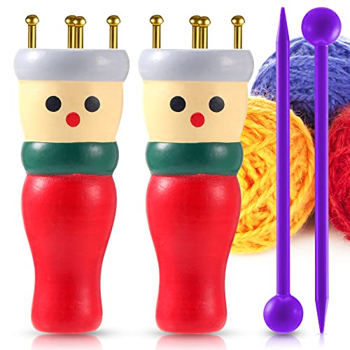 Hölzerne Französische Strickpuppe Französisches Strickpuppen Set Französische Strickpuppe aus Holz Strick Starter Set für Kinder zum Herstellen von Armbändern,Halsketten,Bastel-Starter-Set, 2 Stück