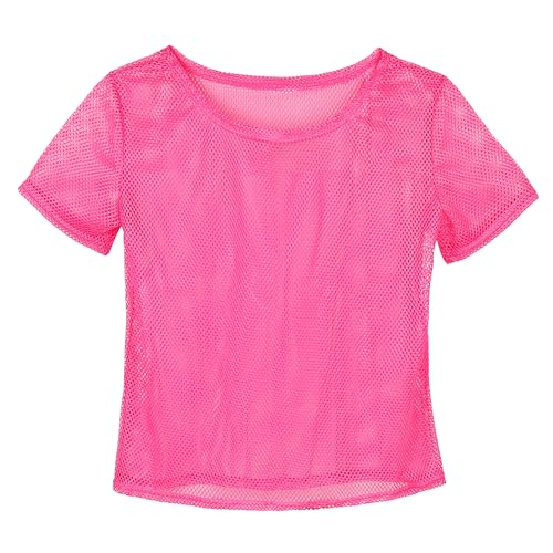 KarneLux Neon Netzshirt Netztop - Festival Netzoberteil - Netzhemd als Verkleidung für 80er 90er Jahre Outfits zu Karneval, Fasching oder Motto Partys - Damen Einheitsgröße (Neon Pink)