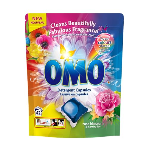 OMO Rose Blossom Laundry Capsules - 42 Capsule 20g Each - Powerful Stain Removal with Long-Lasting Fragrance, Up to 14 days of wash-to-wash freshness, Dissolves fast