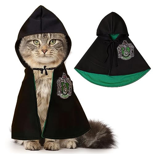 Halloween Haustier Kleidung Halloween Umhang Cosplay Lustig KatzenKostüm Hundekostüm Halloween Haustierkostüm für Halloween Party Dekoration Weihnachten Geschenk (Grün, M)