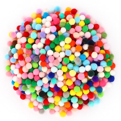 SEPGLITTER 1000 Pompons zum Basteln, 1cm Mini Pom Poms für Handwerk Herstellung, Bommel zum Basteln für DIY Kreativen Handwerk Dekorationen