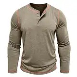 WKAYsIV Soft Tank Top Langarmhemd mit Vier Knöpfen Sommer Tops Herren Bauchfrei Schwarz(Khaki,XXL)