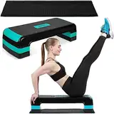 Neosport Aerobic Steppbrett Stepper Step-Bench mit Anti-Rutsch-Matte - Höhenverstellbar Stepbench mit 3 Stufen - Trainingsgerät für Büro und Zuhause - 30 x 80 x 20 - Türkis, Schwarz