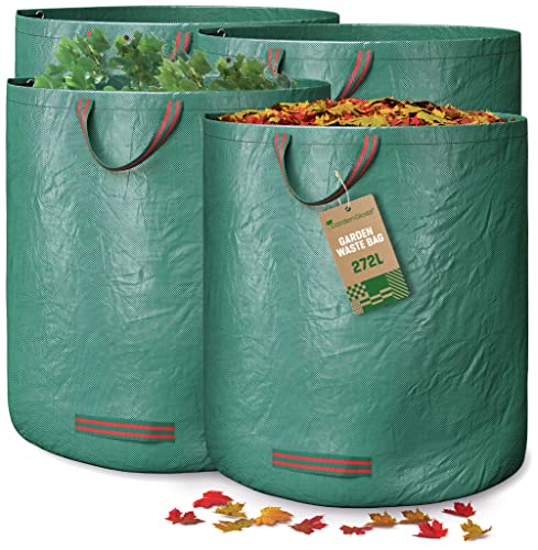 GardenGloss 4x Gartenabfallsack mit Griffen - 272L Gartensack Laubsack - UV-Stabil und Wasserabweisend - Wiederverwendbare und Stabile Gartensäcke