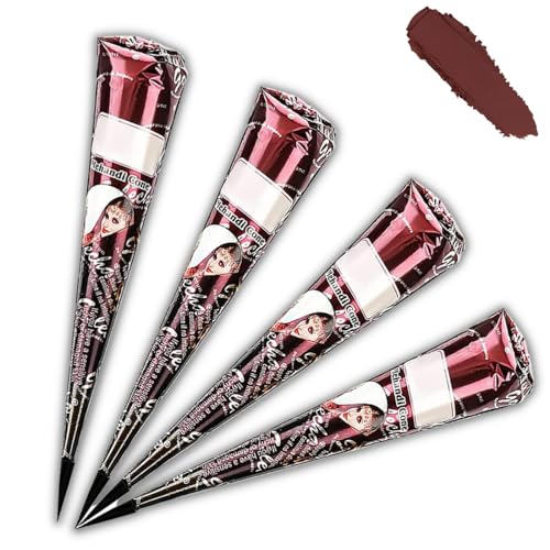 Henna Braun für Sommersprossen, Henna Tattoo Farbe Braun für Temporäre Tattoo, Henna Braun Paste Cones Kegel, Natürlich Braunes Henna Einfache Anwendung Ohne Zusätze(4pcs)