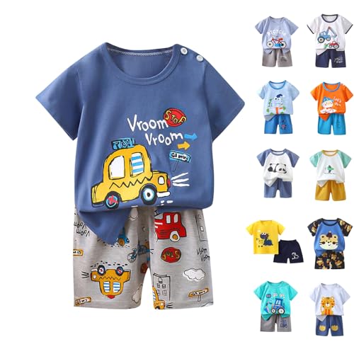 KODMNSW Bekleidungssets für Jungen Sommer Kleidung Outfit 2-tlg Gr.73-130 Cartoon Print Kurzarm Tshirt Tops & Casual Shorts Sportbekleidung Jogginganzug Kinderkleidung Angebote Marine 120