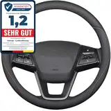 Autsop Lenkradbezug Auto Schwarz Nappa Leder,Rote und Blaue Linien Lenkradbezug Universal Größe 14.5-15 Zoll (37-39cm) Lenkradhülle für Sommer & Winter Auto Zubehör Interieur