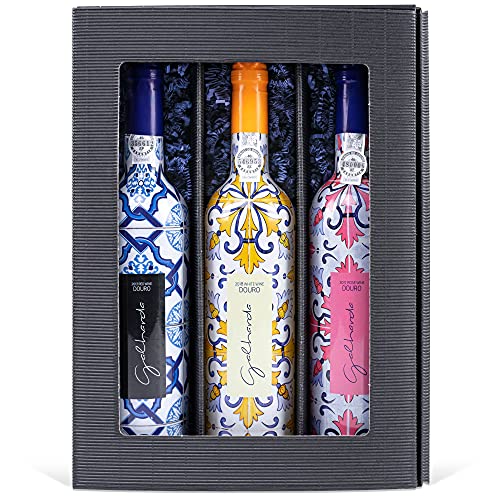 Galharda Exklusiv - 3 Spitzenweine aus dem Douro-Tal in einem Set -Galharda Tinto, Rosa & Branco Douro (3 x 0,75 l) im typischen Design der portugiesischen Keramikfliesen
