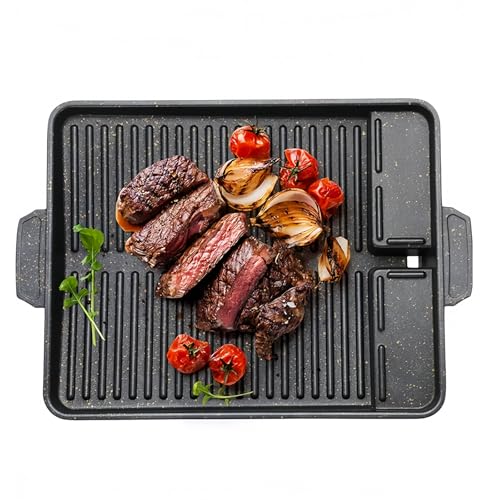 Grillplatte, Rechteckige Grillpfanne, Grillaufsatz Für Gaskocher, Grillpfanne, 37x26 cm Antihaftbeschichtete Grillpfanne Für Campingkocher Für Induktion Gas Ceran