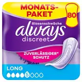 Always Discreet Inkontinenzeinlagen Long, 80 Binden (4 x 20 Stück) Monatspaket, diskreter Schutz & hohe Saugstärke, Geruchskontrolle (Verpackung kann variieren)