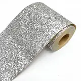 DHHOUSE Silber Glitzer Tapetenbordüre, Selbstklebend funkeln bordüre 13 cm x 5 meters (Silber)