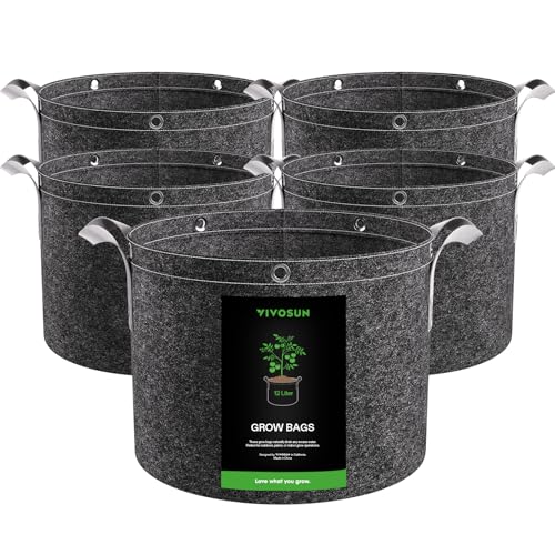VIVOSUN 5er-Pack 12-Liter Grow Bags, 500G Dicke Vliesstofftöpfe mit Tragegriffen und Mehrzweckringen, für Low-Stress-Training, Obst, Gemüse und Blumen