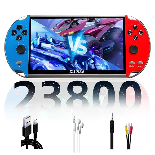 X12 Plus 7.1-Zoll-Retro-Handheld-Spielkonsole,23800 Spiele,10 Emulatoren,Doppel-Joystick-Arcade-Videospielkonsolen mit 800x480P HD-Bildschirm,Unterstützung von TXT-E-Books,AV/TV-Ausgang