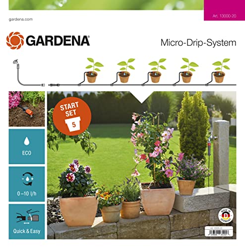 Gardena Start Set Pflanztöpfe S: Das praktische Micro-Drip-System Starterset für 5 Topfpflanzen, wasserparende automatische Bewässerung (13000-20)