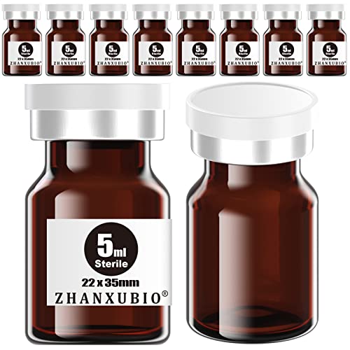ZHANXUBIO Sterile leere Ampullen mit selbstheilendem Injektionsanschluss und Aluminium-Kunststoffkappe, sterile Verpackung (5 ml, bernsteinfarben, 10 Stück)