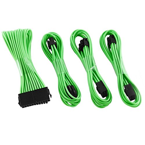 upHere Sleeved Cable - Kabelverlaengerung foer die Stromversorgung mit extrahoeller 24 PIN 8PIN 6PIN 4 + 4 PIN 50cm Grün(SC503)