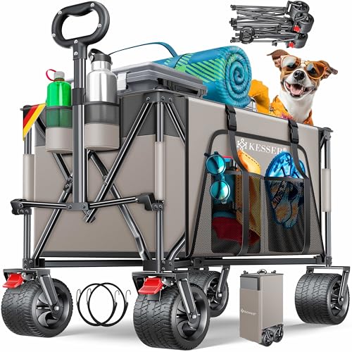 KESSER® Bollerwagen GTR9000 Handwagen 200Kg | 200L Stauraum Transportwagen faltbar extra breite 360° Räder & Feststell-Bremsen Wetterbeständig Strandwagen inkl Abdeckung, Seitentasche & Getränkehalter