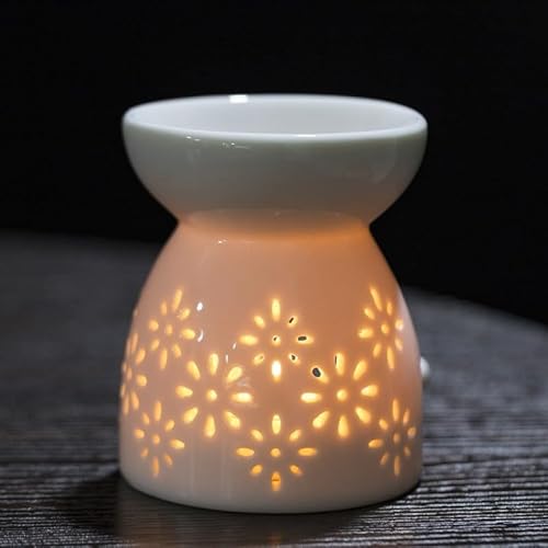 Duftlampe für Duftschmelzen, elegantes Keramik-Design, Ölofen mit Tablett, perfekt für eine entspannte Atmosphäre (Blume)