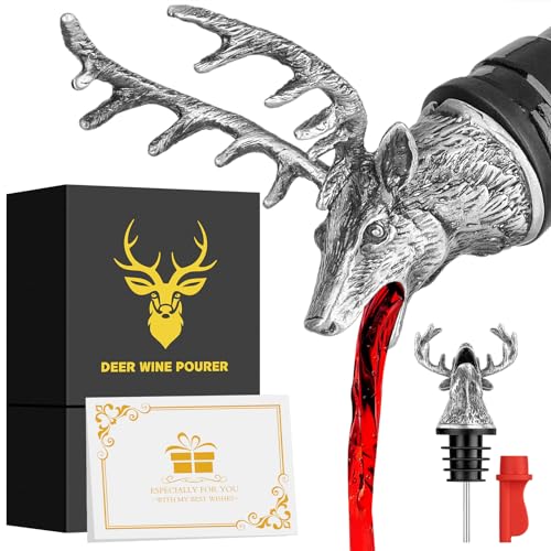 LKKCHER Weinflaschenausgießer und Stopper mit Hirschkopf, Geburtstagsgeschenke, Jagdgeschenke für Jäger, Männer, Vater, Likörflasche, Ausgießer für Alkohol, Spirituosen, Hirschgeschenke, Weingeschenke