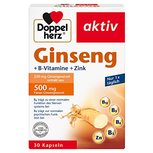 Doppelherz Ginseng + B-Vitamine + Zink - Vitamin B6 + B12 als Beitrag zur Verringerung von Müdigkeit und Erschöpfung - 30 Kapseln