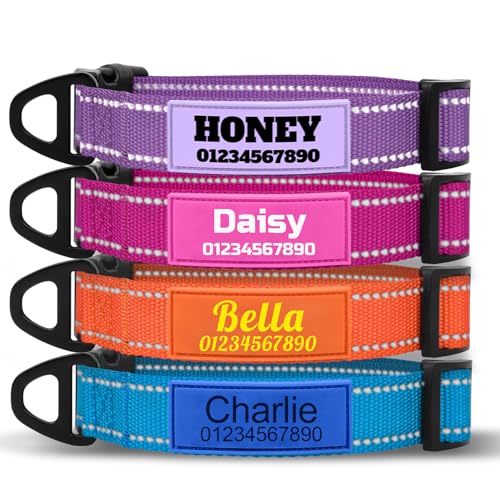TagME Hundehalsband Personalisiert Mit Namen, Reflektierendes Hundehalsband Mit Weichem Silikon ID Namensschild, 4 Verstellbaren Größen Für kleine, Mittelgroße und Große Hunde, D-Ring Aus Stahl