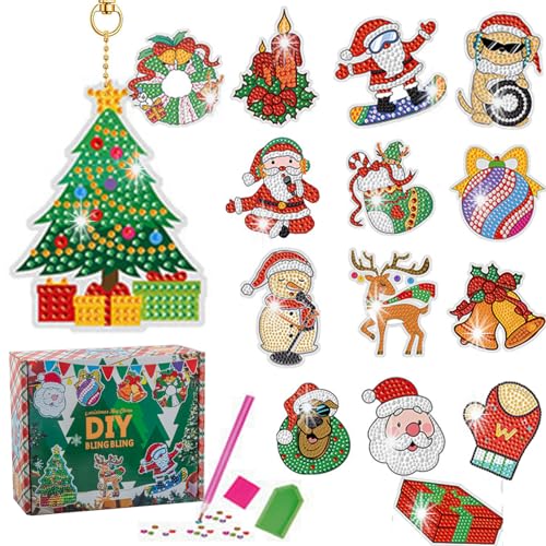 15 PCS Weihnachtsthema Schlüsselanhänger Diamond Painting Kinder ab 5 6 7 8 9 10 Jahre Bastelset Kinder Basteln Mädchen 5-10 Jahre Weihnachts Geburtstag Geschenk Gem Mädchen Jungs