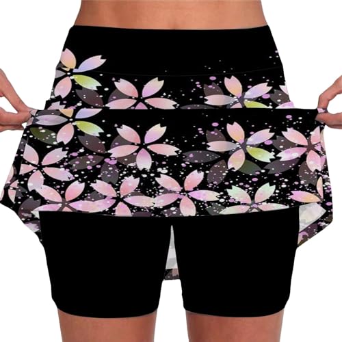 Rock mit Hose Drunter,Tennisrock Damen, Tennis Rock Frauen Bequem Hosenrock Sommer Minirock Kurz Golfrock Sport Rock mit Shorts Integriert Fitness Running Rock Farbverlauf Sommerrock