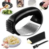 Knoblauchpresse Wippe,Knoblauchpresse Edelstahl Multifunktional Garlic Press mit Silikonschäler und Reinigungsbürste Knoblauchwippe Spülmaschinenfest, Perfekt für Knoblauch, Ingwer und Mehr