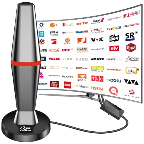 DVB-T/DVB-T2 Antenne,2025 DVBT2 Antenne mit Verstärker Großer Reichweite und 360° Empfang,Zimmerantenne für Fernseher mit Starkem Magnetfuß,-Unterstützt 4K 1080P - Alle TV-Geräte DAB/UHF/VHF