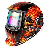 AMTAST Sonnenenergie Schweißhelm Automatik mit breiter Linse einstellbaren Schatten für Schweißen Schleifen Maske Flaming Skull Design AST01