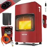 NAYVER® 4200 Watt Heizstrahler - Gasofen/Keramik Gasheizer inkl. Gasdruckregler Gasschlauch/Infrarot Keramikbrenner/Gasheizer Butan- oder Propangasflaschen bis 15kg (Schwarz) (Rot)