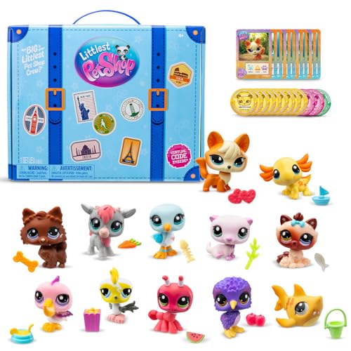 Littlest Pet Shop Bandai BF00618 Travelling Adventure BF00618, enthält 12 Haustiere, 12 Zubehörteile, 12 Sammlerkarte, 12 virtuelle Code, Generation 7, für Kinder ab 4 Jahren