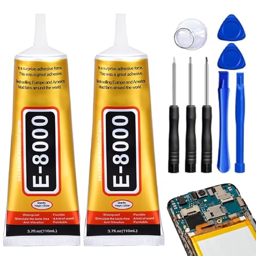 Handy Kleber Rückseite, Handy Display Kleber, Display Kleber Smartphone, 2PCS E8000 110mlx2 Transparent Handy Kleber Sekundenkleber Bastelkleber Mehrzweckkleber für Elektronik Schmuck DIY