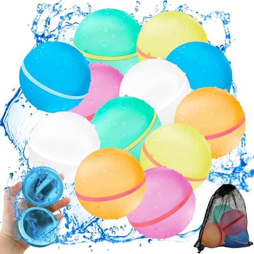 12 Stück Wasserbomben Wiederverwendbar,CNMTCCO Schnell Befüllbare Wasserbomben,Selbstschließend magnetische Spritzbälle,für Kinder, Erwachsene, Strand, Poolparty Strand Wasserspielzeug