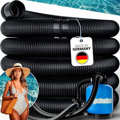 poolomio® Poolschlauch 32mm / 12m Schwarz | Flexibler Solarschlauch für Poolpumpe, Poolheizung & Solarmatte | Druckstabiler 1 1/4 Zoll Pumpenschlauch UV-Beständig | Saugschlauch Made in Germany