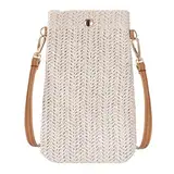 QH-Shop Strohtasche für Frauen Crossbody Strand Tasche Geflochten Casual Handgefertigt Verschluss mit Schnalle für Damen Mädchen Freizeit Mobiltelefon Reisen Urlaub Beige