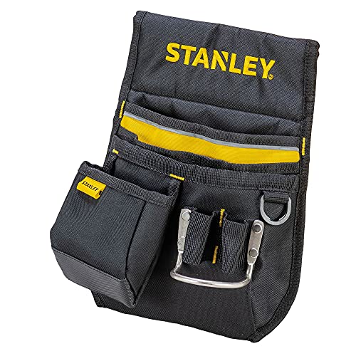 Stanley Gürteltasche / Werkzeuggürtel (24x6x15.5cm, 600 Denier Nylon, mit 2 Nageltaschen, 1 Hammerhalter und 1 Bandmaßtasche, leicht zugängliche Fächer) 1-96-181, Schwarz/Gelb