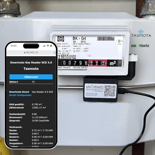 Smartnetz Smart Gas Reader 3.0 BK4 / BK G4- WiFi mit TASMOTA vorinstalliert | WLAN | MQTT | BK4 Gaszähler AUSLESEN