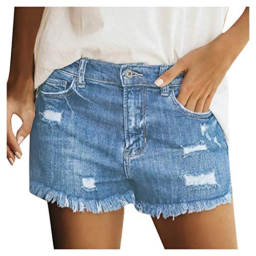 rtdgcv Taille Kurze schlanke Damen-Jeanshose Bohrung hohe Sommerhose reizvolle Hosen Fleece Shorts Damen Shorts Damen Kurz Kurze Hose Damen Jeans Zerrissene (Sky Blue, XL)