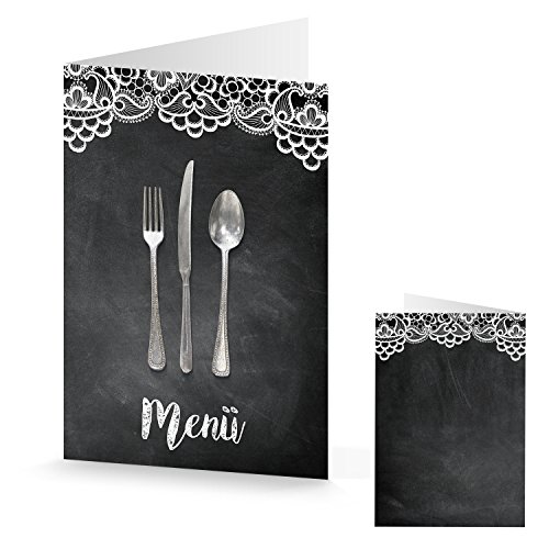 Logbuch-Verlag 10 Menükarten Speisekarten schwarz-weiß Hochzeit Geburtstag Tischdekoration DIN A5 Gastronomie