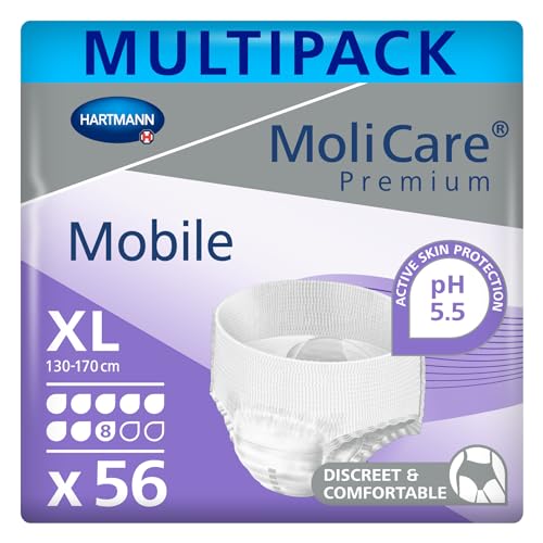 MoliCare Premium Mobile Einweghose: Diskrete Anwendung bei Inkontinenz für Frauen und Männer; 8 Tropfen, Gr. XL (80-120 cm Hüftumfang), 4x14 Stück