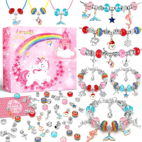 Lenski Geschenke für Mädchen, Schmuck Basteln Mädchen Bastelset Kinder ab 6 Jahre Einschulung Mädchen Armbänder Selber Machen Kinder Spielzeug ab 4-12 Jahre Junge Einhorn Geschenk Mädchen 5-12