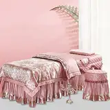 Massagekur 4 Stück Bettdecke, Tischplatten mit Gesichtsatem Lochsalon Spa Sheet, Runder Kopf Kosmetische Bettlakenabdeckung Kissen Hockerabdeckung,Pink-190 * 70cm