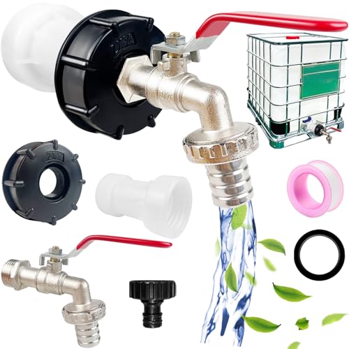 IBC Tank Zubehör, IBC Container Zubehör Inkl. IBC Auslaufhahn 3/4 Zoll, IBC Adapter Kappe 3/4" Innengewinde, IBC Adapter S60x6 Verlängerung Distanzstück, 1000L Wassertank Zubehör für Regentonne