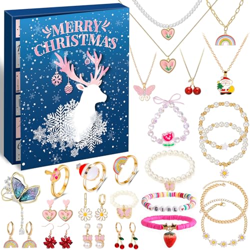 iZoeL Adventskalender Schmuck Teenager Mädchen 2024 Weihnachtskalender 24 tolle Niedliche Schmuckkalender Weihnachten Kalender Halskette Armband Ringe Ohrringe