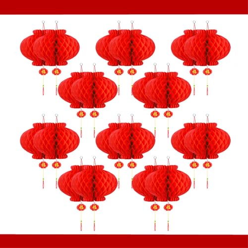 20 Stück Rote Laterne Festival Dekoration, EZGETOP Chinesische Rote Laterne Hängelampe Papierlaternen für Hochzeit, Neujahr, Chinesisches Neujahr, Hochzeit, Restaurantdekoration