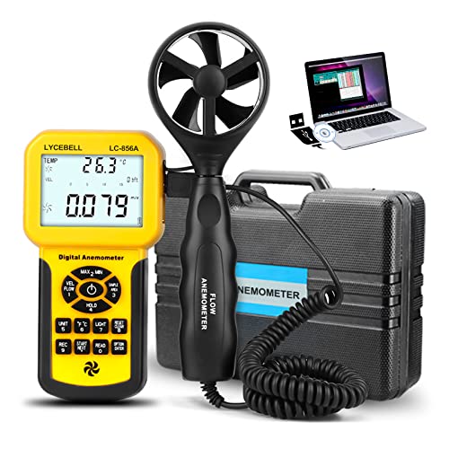 LYCEBELL Digital Anemometer, LC-856A Handheld Windmesser misst Windgeschwindigkeit, Windfluss, Temperatur, CFM, HVAC Luftgeschwindigkeit mit Hintergrundbeleuchtung